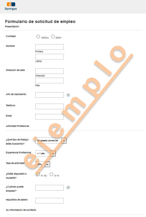Formulario de solicitud de empleo de Formpro