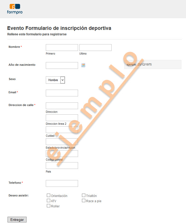 Formulario de registro a evento en Formpro
