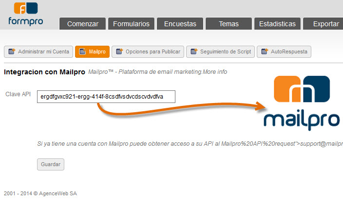 Vincular su cuenta de Formpro con Mailpro emailing software